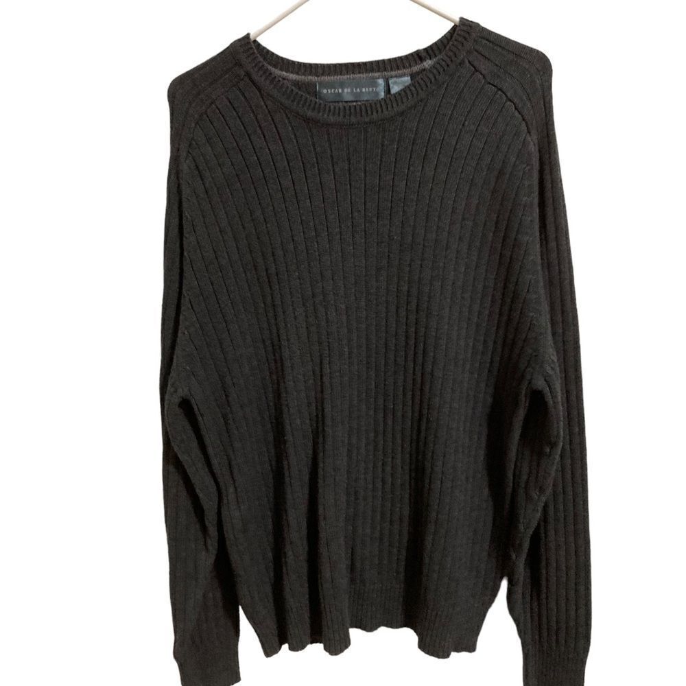 Oscar Dela Renta, gray ribbed cotton/acrylic, sweater size XXL